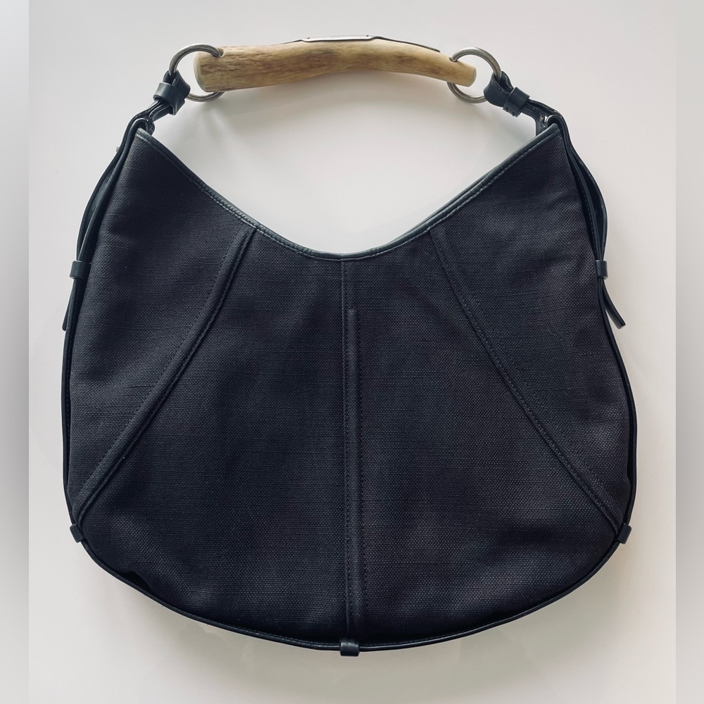 SOLD Vintage Yves Saint Laurent Rive Gauche Black Canvas Mombasa Handbag